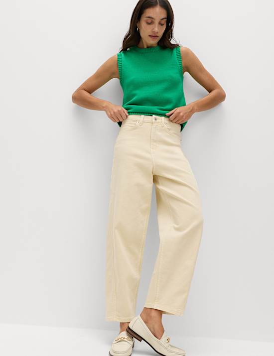 High Waisted Carrot Leg Ankle Grazer Jeans