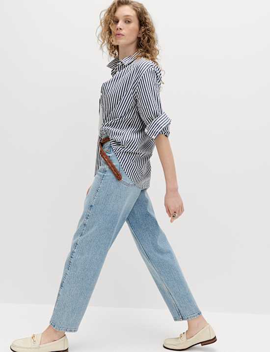 Jean taille haute coupe carotte longueur cheville