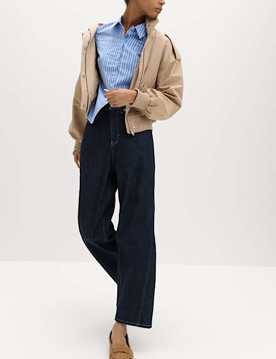 Jean taille haute coupe carotte longueur cheville