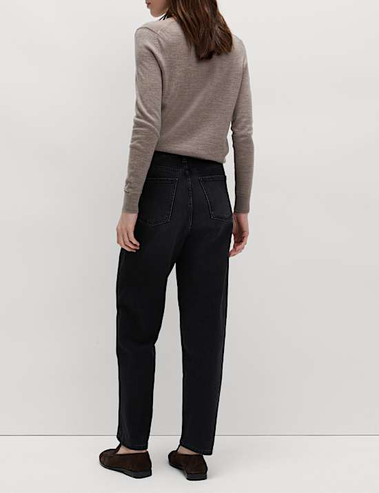 Kn&ouml;chellange Karottenjeans mit hohem Bund und weitem Bein