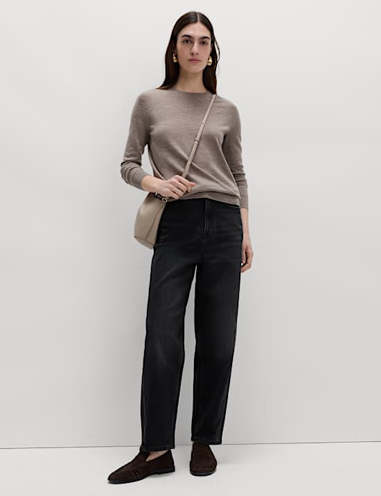 Kn&ouml;chellange Karottenjeans mit hohem Bund und weitem Bein