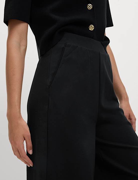 Ponte Elasticated Waist Palazzo Trousers