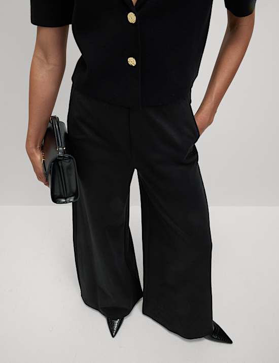 Ponte Elasticated Waist Palazzo Trousers
