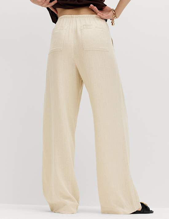 Drawstring Wide Leg Trousers with Linen
