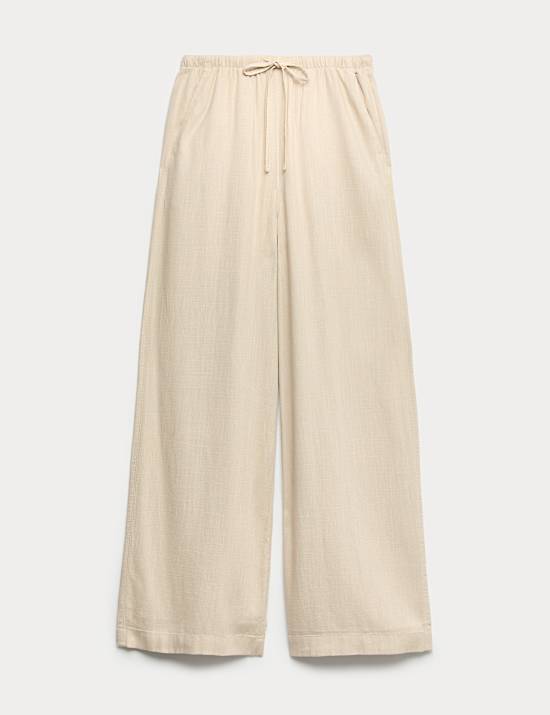 Drawstring Wide Leg Trousers with Linen