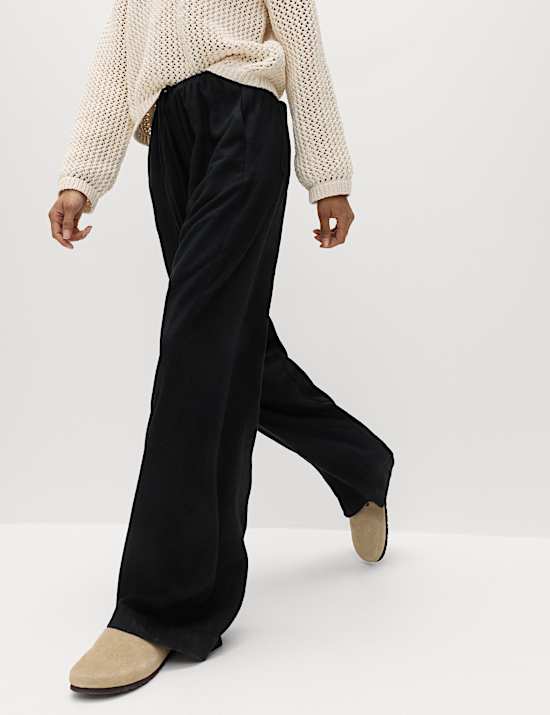 Drawstring Wide Leg Trousers with Linen
