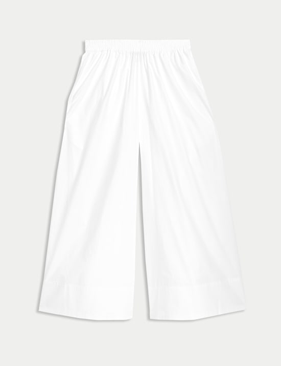 Pure Cotton Palazzo Cropped Trousers