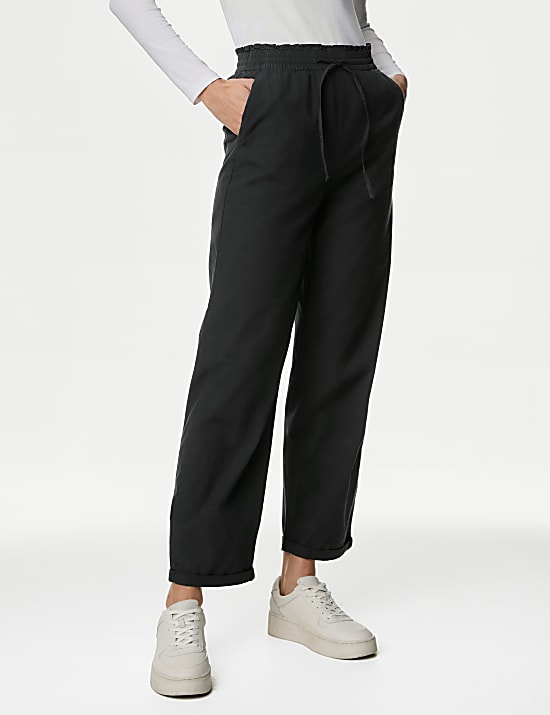 Pure Cotton Straight Leg Ankle Grazer Trousers
