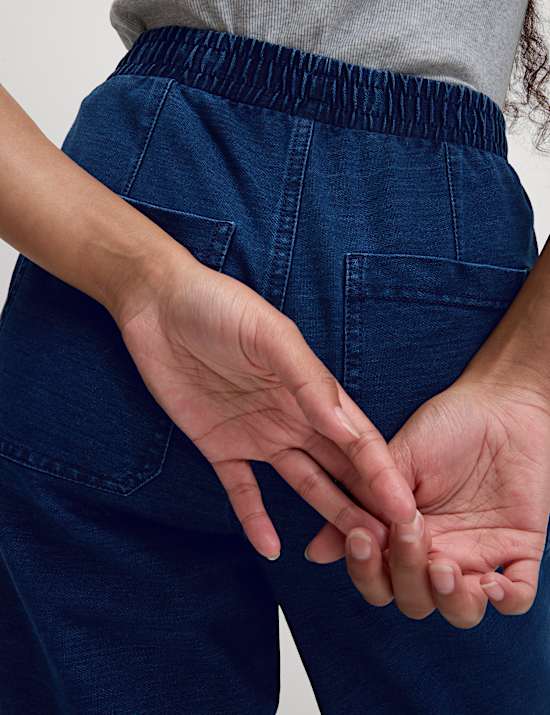 Denim Jersey Straight Leg Trousers