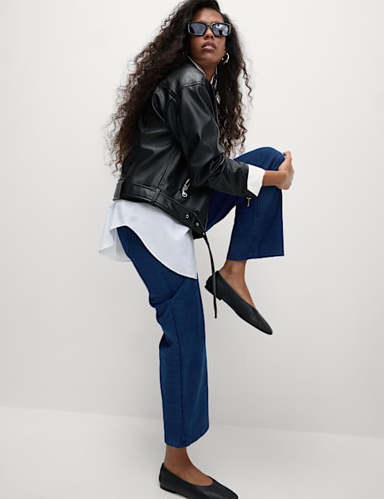 Denim Jersey Straight Leg Trousers