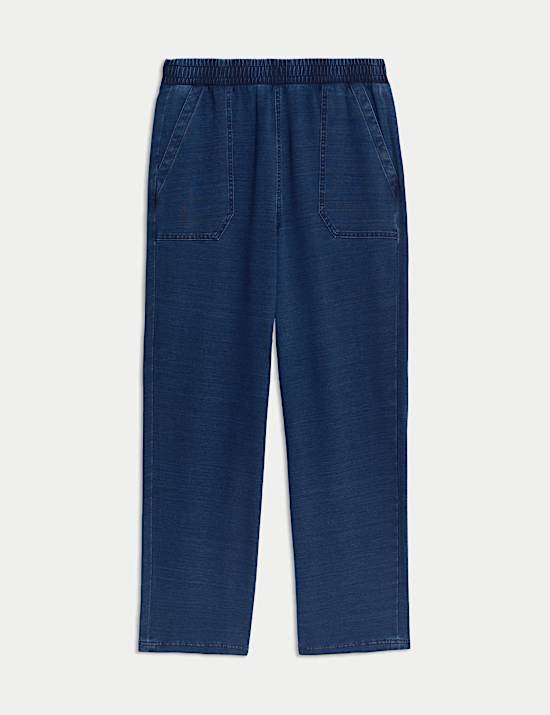 Denim Jersey Straight Leg Trousers