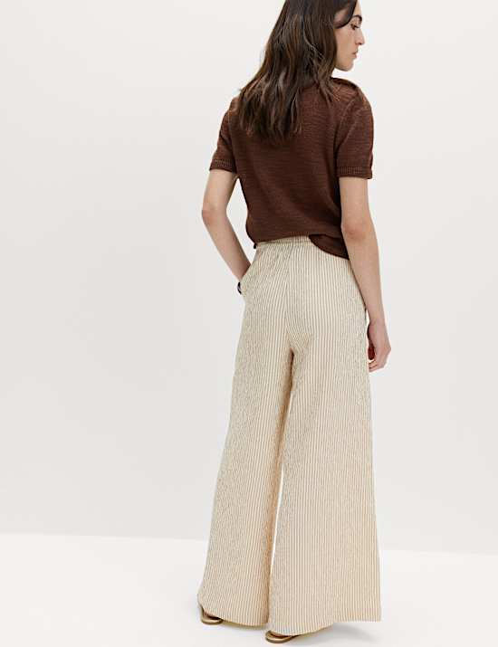 Seersucker Pull On Wide Leg Trousers