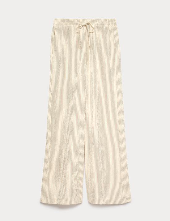 Seersucker Pull On Wide Leg Trousers