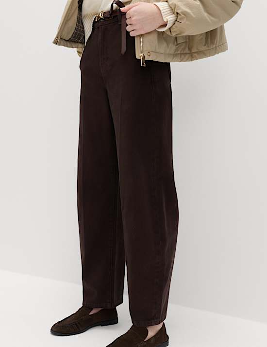 Pure Cotton Crease Front Barrel Leg Trousers