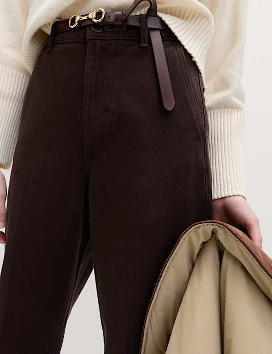 Pure Cotton Crease Front Barrel Leg Trousers