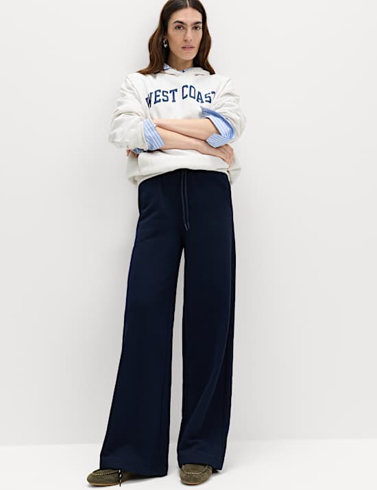 Cotton Rich Drawstring Wide Leg Joggers