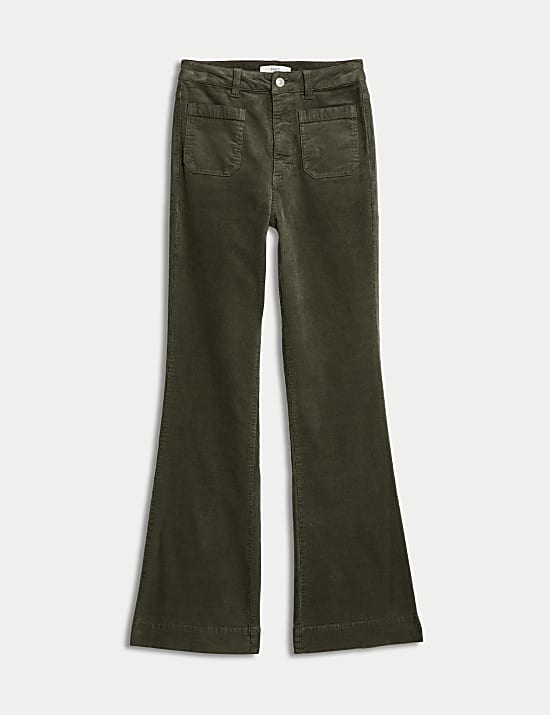 Pantalon coupe &eacute;vas&eacute;e en velours c&ocirc;tel&eacute; &agrave; poches plaqu&eacute;es