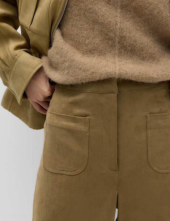 Faux Suede Straight Leg Trousers