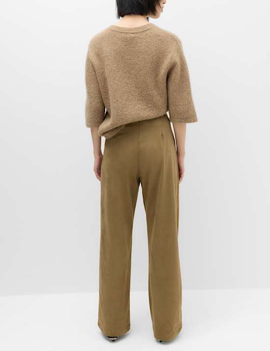 Faux Suede Straight Leg Trousers