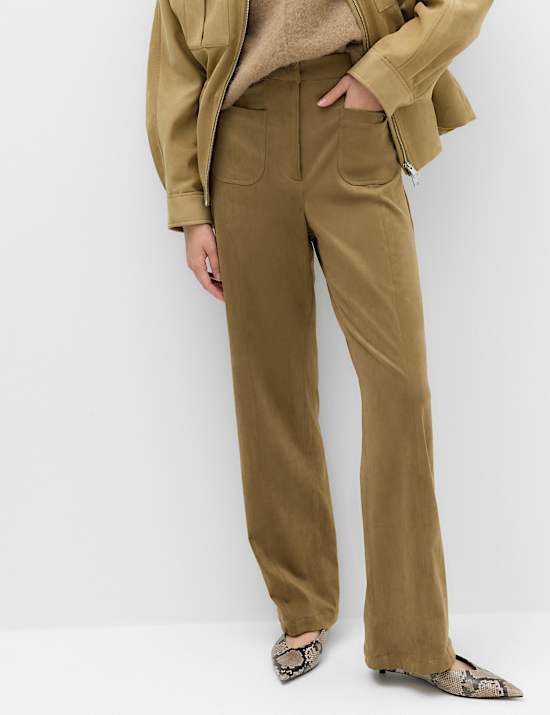 Faux Suede Straight Leg Trousers