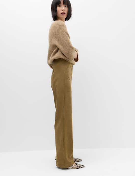 Faux Suede Straight Leg Trousers
