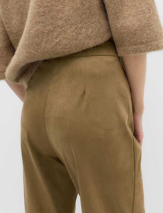 Faux Suede Straight Leg Trousers