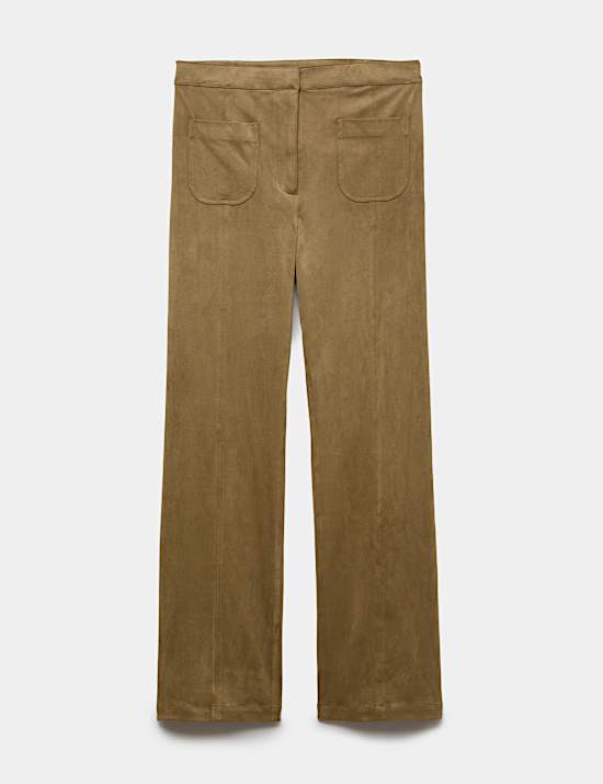 Faux Suede Straight Leg Trousers