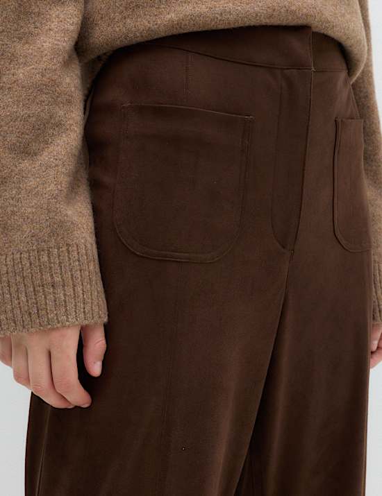 Faux Suede Straight Leg Trousers