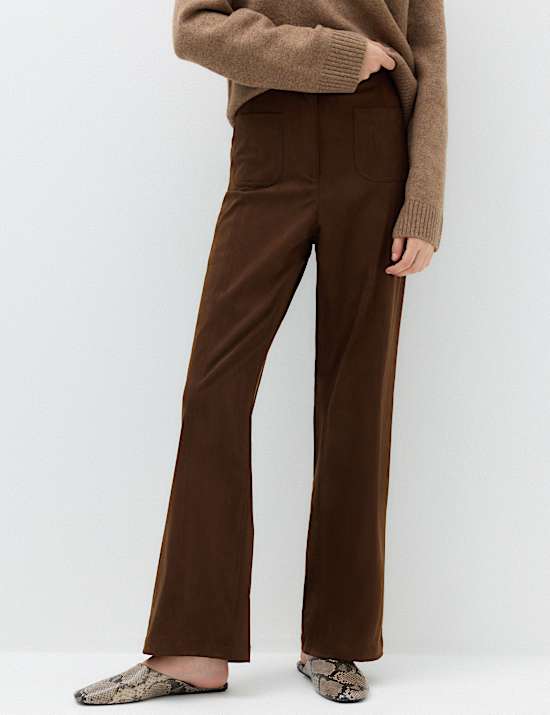 Faux Suede Straight Leg Trousers