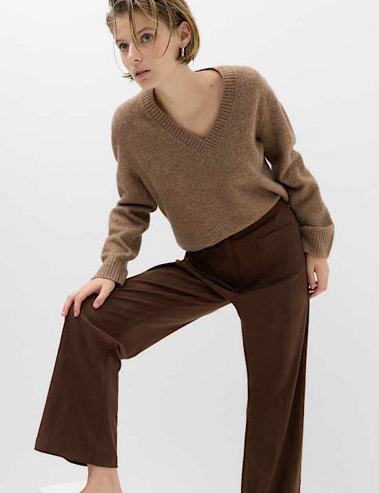 Faux Suede Straight Leg Trousers