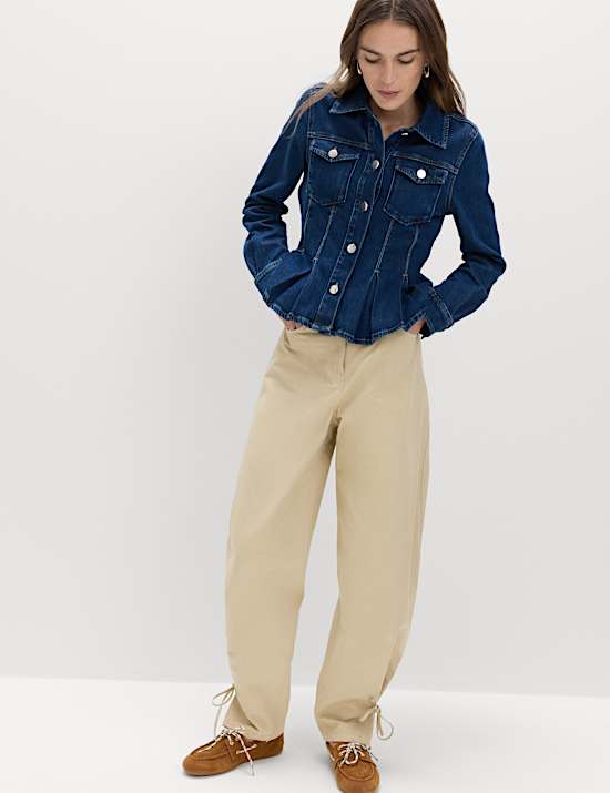 Cotton Rich Tie Hem Barrel Leg Trousers