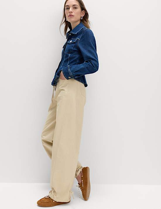 Cotton Rich Tie Hem Barrel Leg Trousers