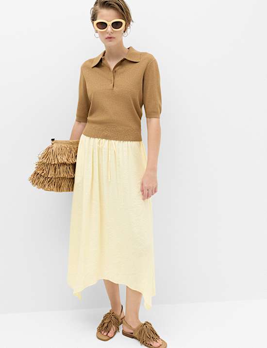 Hanky Hem Midi Skirt