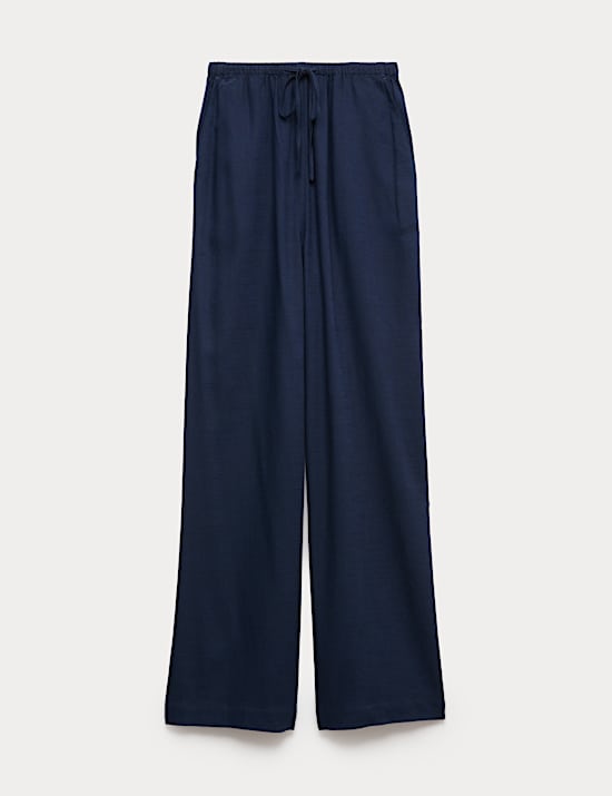 Drawstring Wide Leg Trousers with Linen