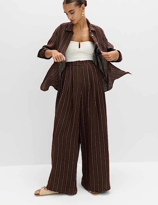 Pure Linen Wide Leg Trousers