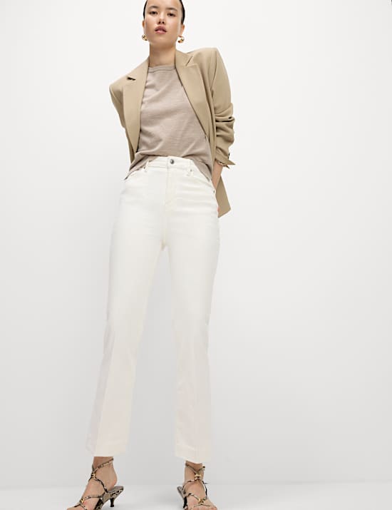 High Waisted Slim Flare Cropped Jeans