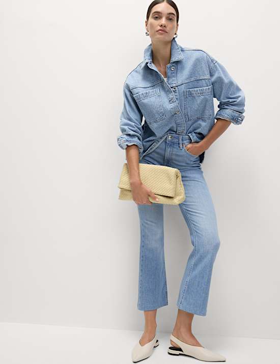 High Waisted Slim Flare Cropped Jeans