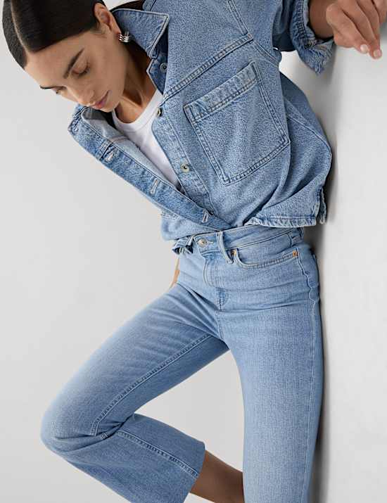 High Waisted Slim Flare Cropped Jeans