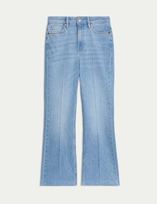 High Waisted Slim Flare Cropped Jeans