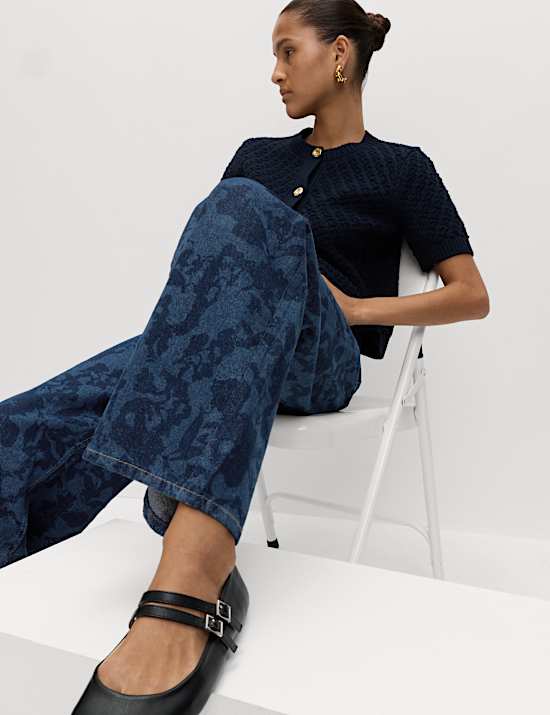 High Waisted Floral Wide Leg Jeans