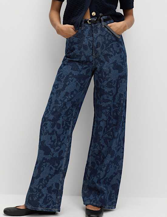 High Waisted Floral Wide Leg Jeans