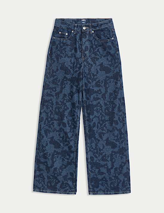 High Waisted Floral Wide Leg Jeans