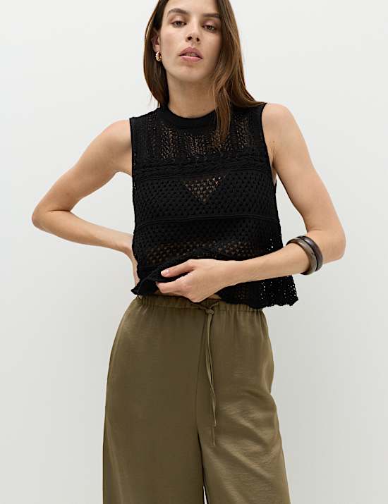 Satin Drawstring Wide Leg Trousers