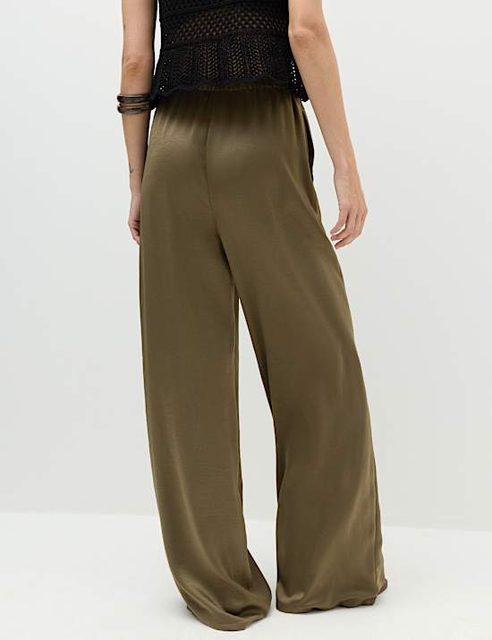 Satin Drawstring Wide Leg Trousers