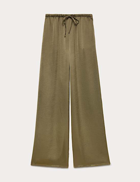 Satin Drawstring Wide Leg Trousers