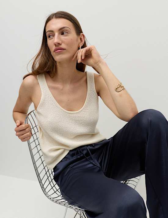 Satin Drawstring Wide Leg Trousers