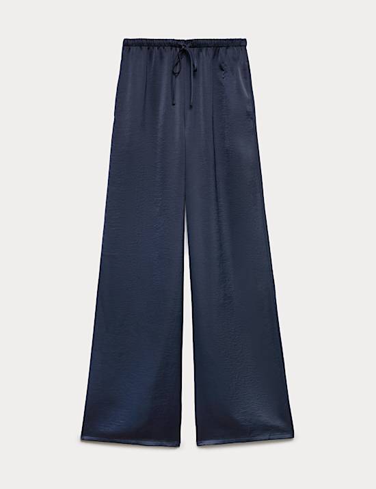 Satin Drawstring Wide Leg Trousers