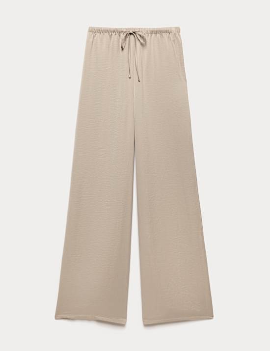Satin Drawstring Wide Leg Trousers