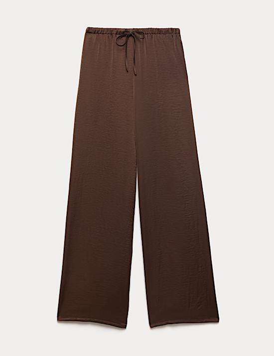 Satin Drawstring Wide Leg Trousers