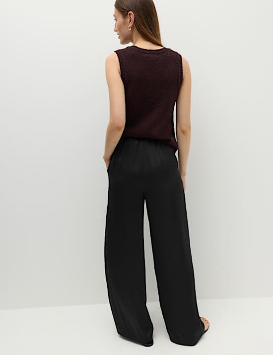Satin Drawstring Wide Leg Trousers
